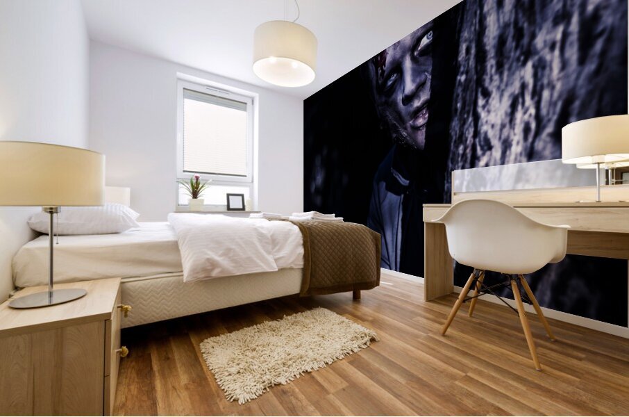 Dark evil zombie watching from horror forest Mural print