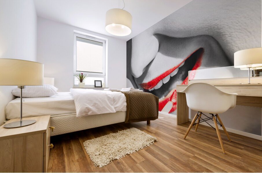 Black white and red lipgloss pinup Mural print