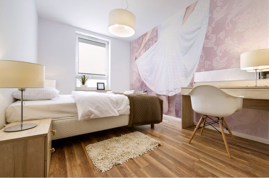 Young beautiful pinup woman dancing in retro dress Mural print