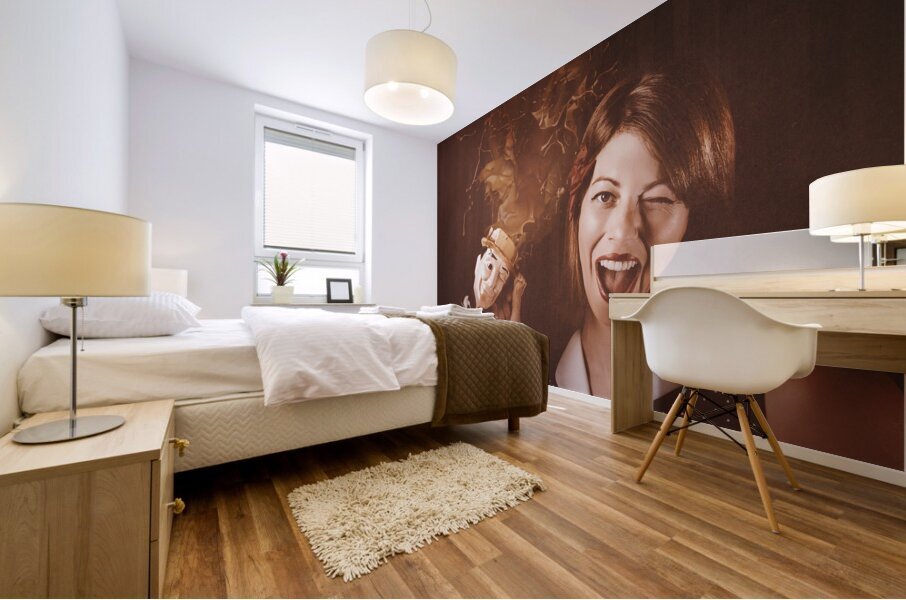 Happy Oktoberfest woman making a stein beer splash Mural print