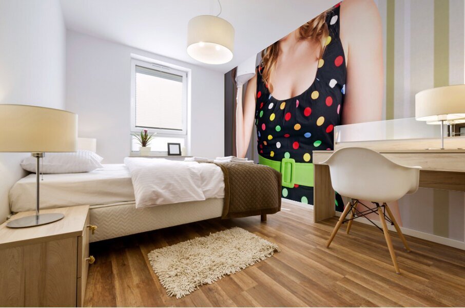 Funny 50s Pinup Girl Holding Steaming Hot Iron Mural print