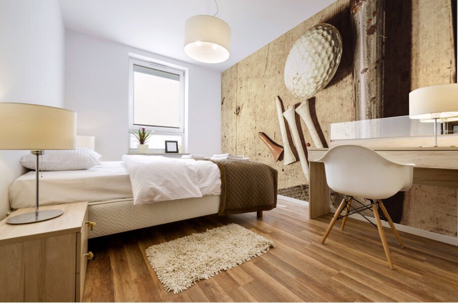 Rustic golf club memorabilia Mural print