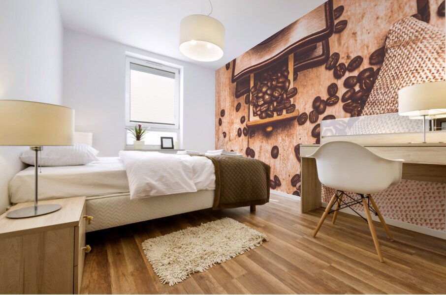 Vintage grinder with sacks of coffee beans Mural print