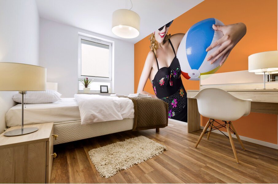 Sixties beach going pinup girl Mural print