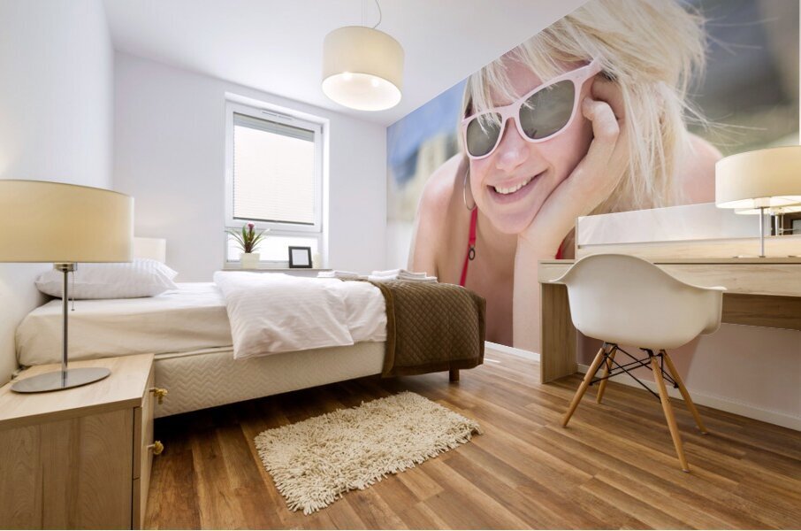 Woman Relaxing On Beach Mural print