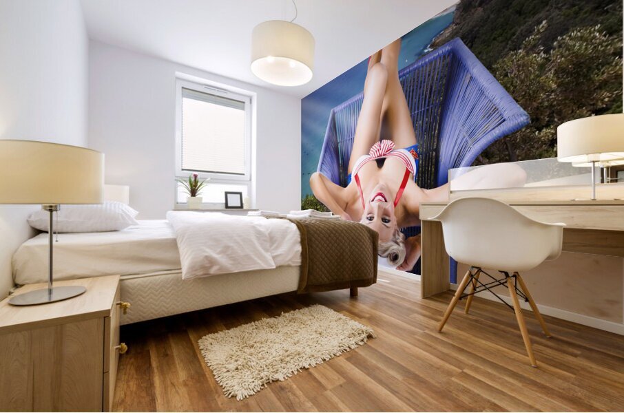 Retro Girl On Travel Trip To Down Under Australia Mural print