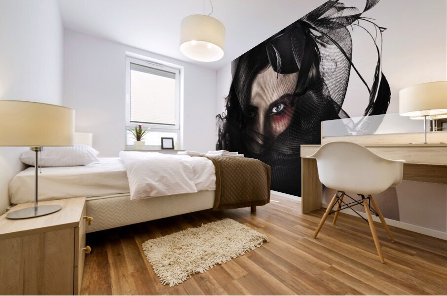 Vouge Fashion Model Wearing Vintage Style Headwear Mural print