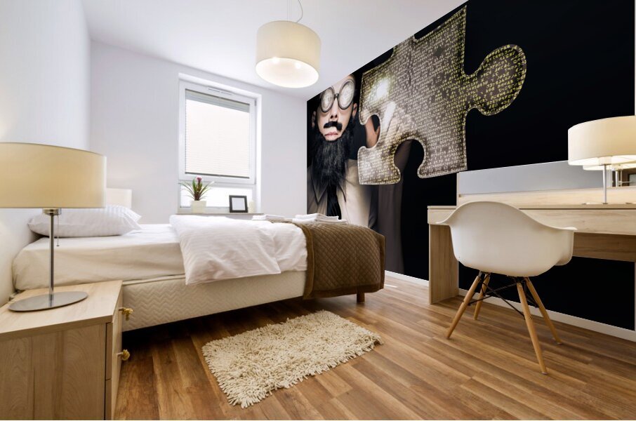 Businessman Puzzle Solving With Digital Solutions Mural print