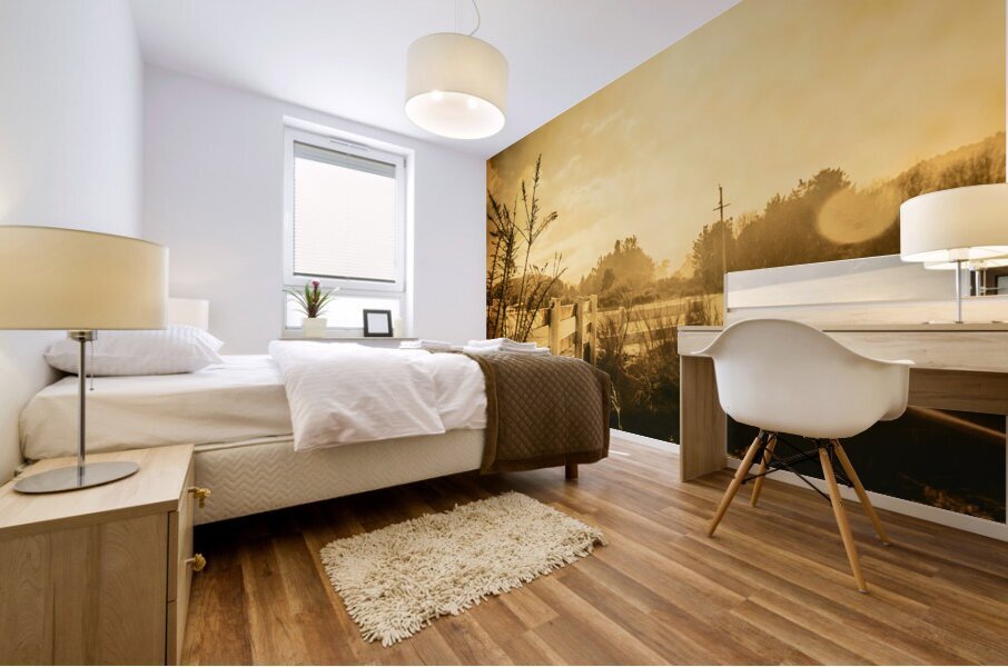 Country river crossing landscape Mural print