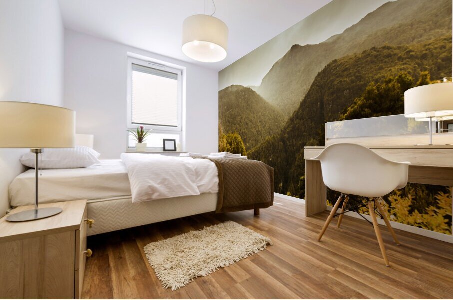 Foggy mountainous forest Mural print