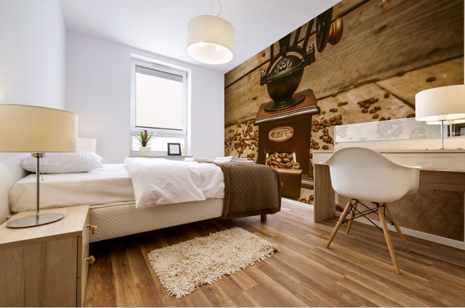 Vintage Manual Grinder And Coffee Beans Mural print