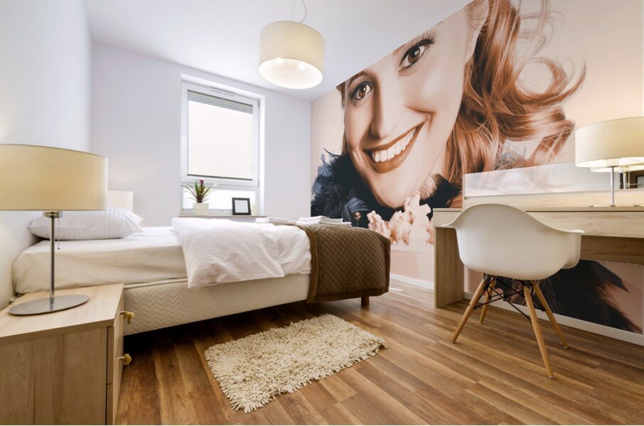 Fifties Pinup Woman Seeing Movie At Retro Cinema Mural print