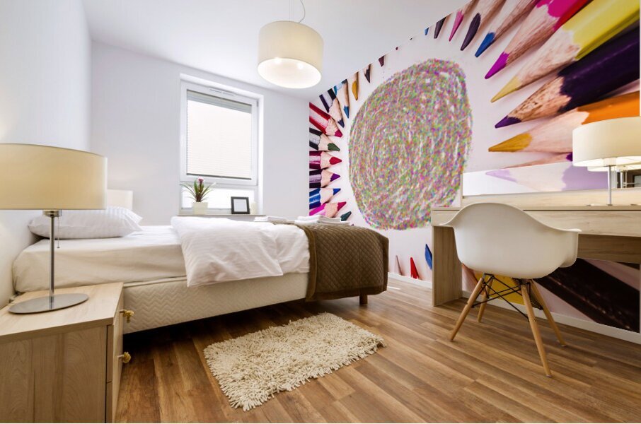 Pencils and coloured circles Mural print