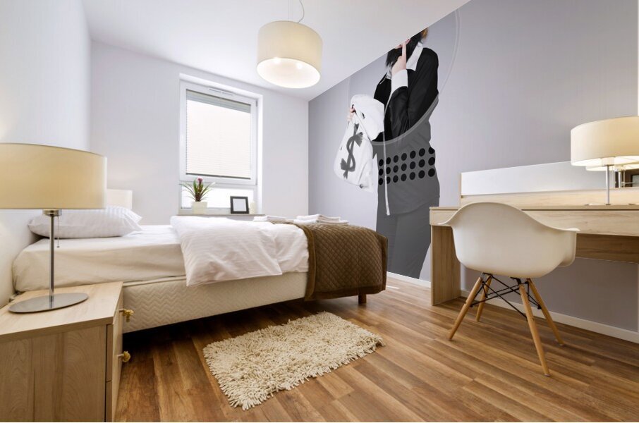 Young business person holding money at bank teller Mural print