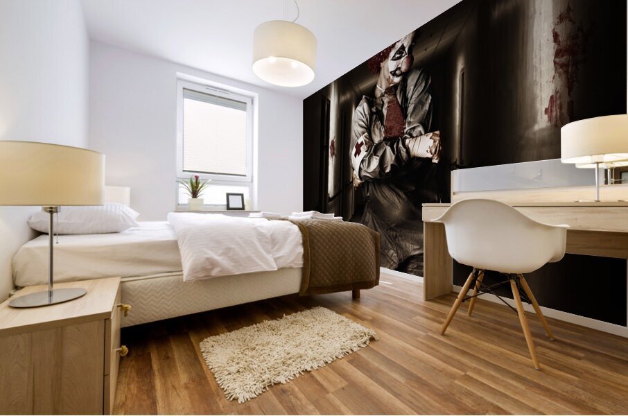 Dark hospital clown in spooky theatre nightmare Mural print