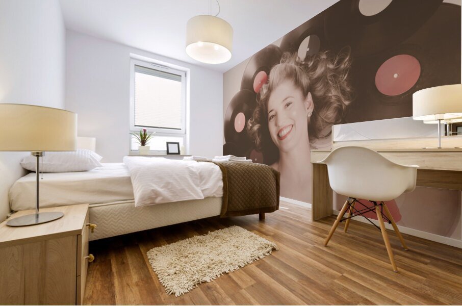 Classic pin up girl on vintage vinyl lp records Mural print