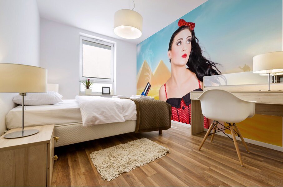 Brunette girl working up a hot Egyptian hair style Mural print