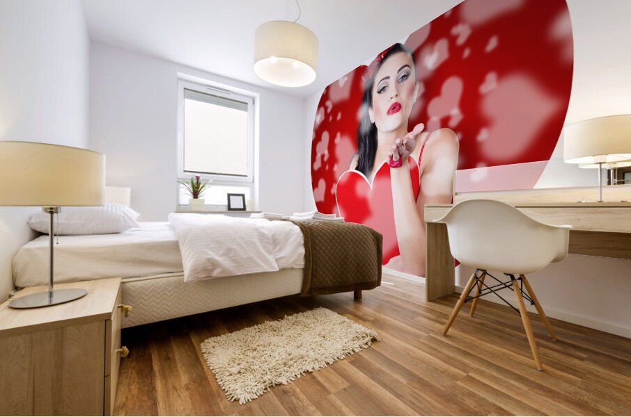 Beautiful girl in a bright love romance Mural print