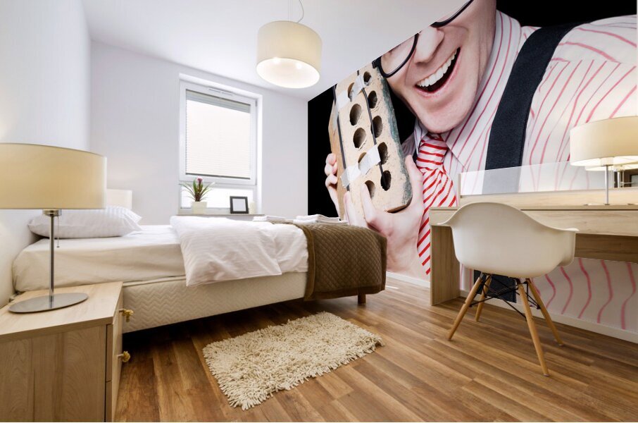 Business Geek Laughing On House Brick Phone Mural print