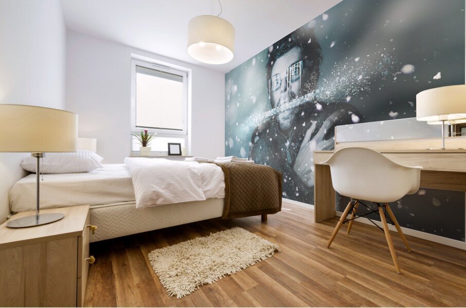 Ice cold winter man in a freeze of snow and frost  Mural print