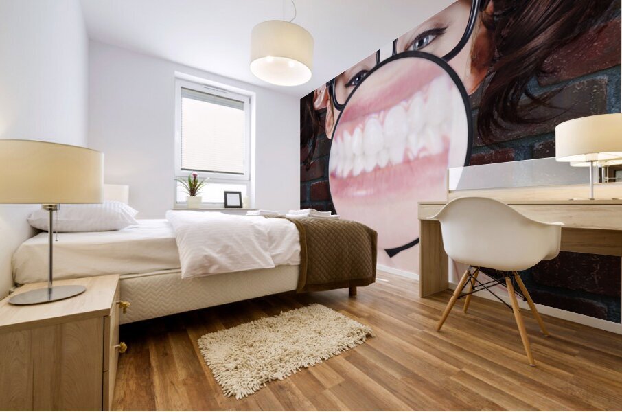 Funny Dentist Showing White Teeth And Big Smile Mural print