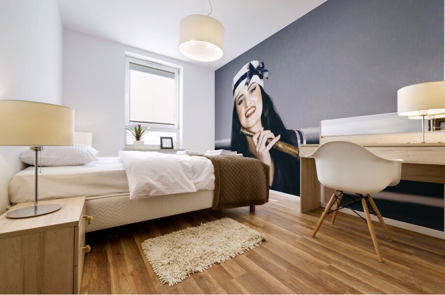 Young vintage sailor girl looking out to sea Mural print