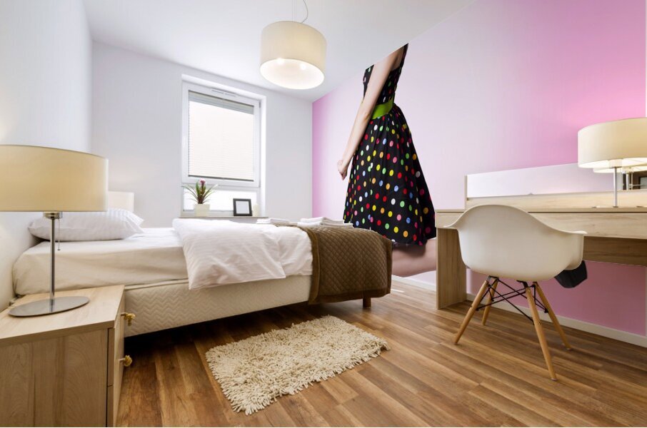 Cute Pin-Up Style Fashion Model In Retro Dress Mural print