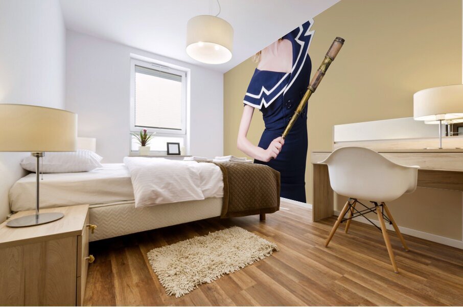 Sailor girl pin-up looking out to sea Mural print