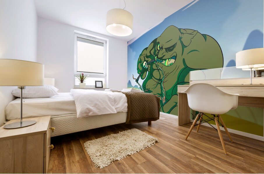 Fantasy ogre monster guarding fort Mural print