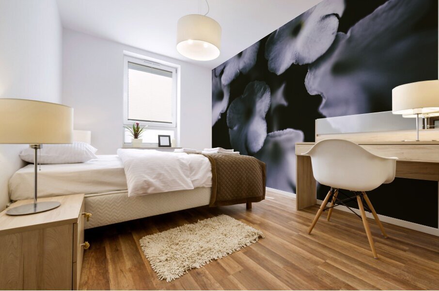 Artistic dark blue flowers in night winter garden Mural print