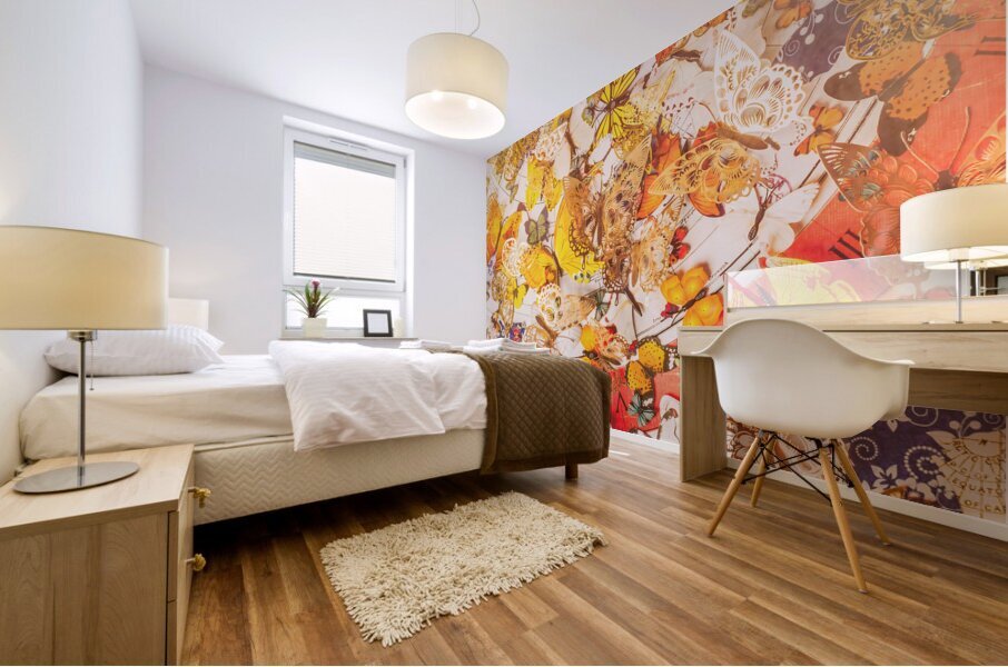 Butterflies and maps Mural print