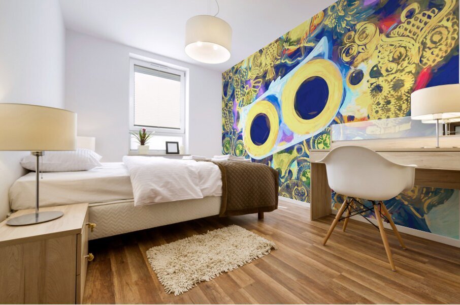 Swirling sea of colorful owl charms Mural print