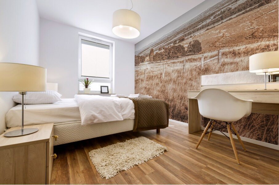 Expansive hills and rustic fencing Mural print