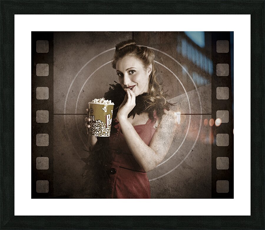 Beautiful Film Actress On Vintage Movie Screen Picture Frame print