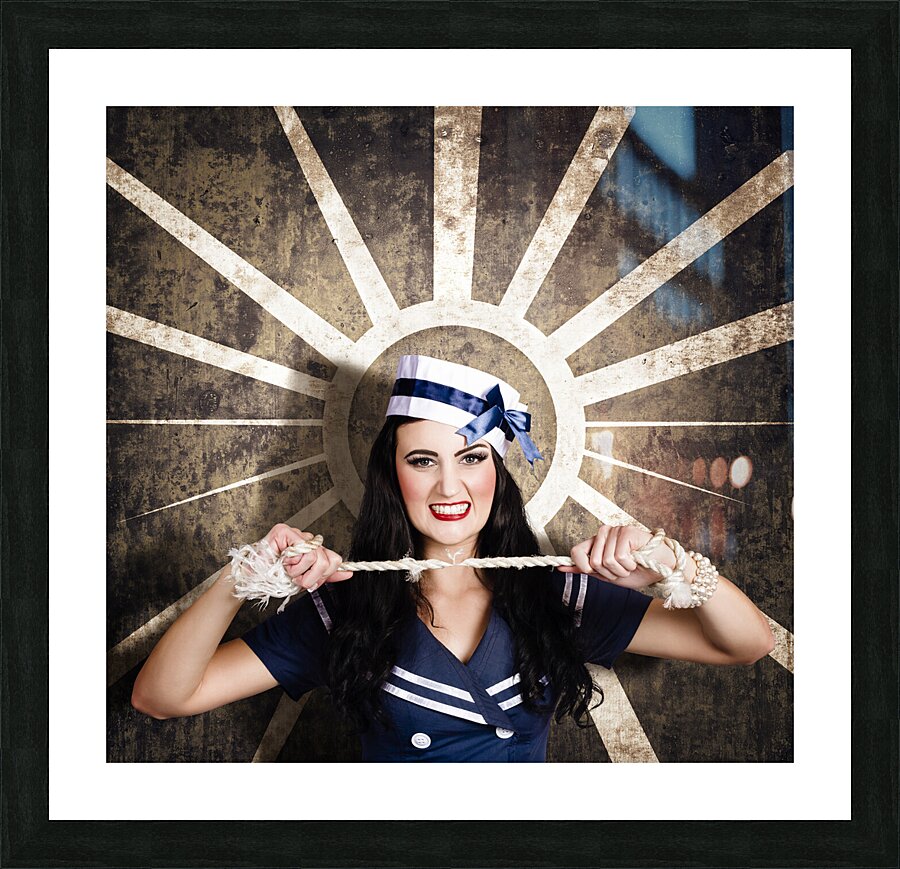 Sailor girl portrait. Vintage design background Picture Frame print
