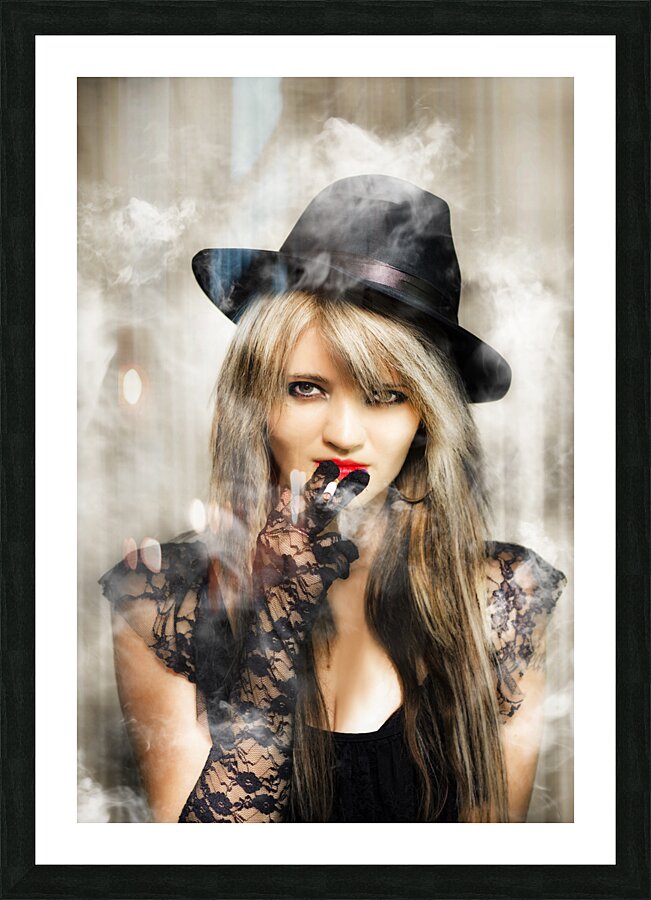 Fifties portrait of smoking hot beautiful woman Picture Frame print