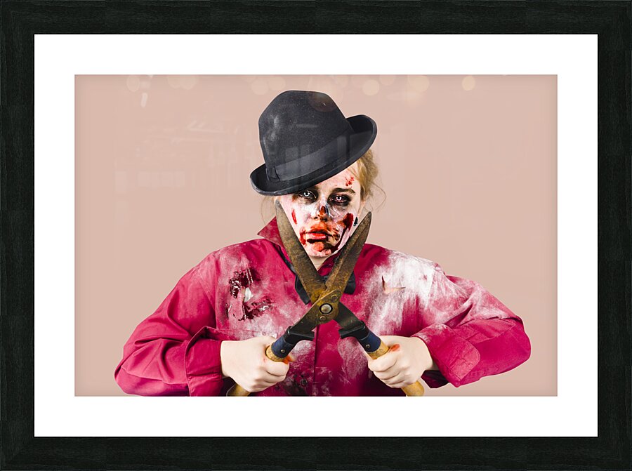 Zombie gardener with shears Picture Frame print