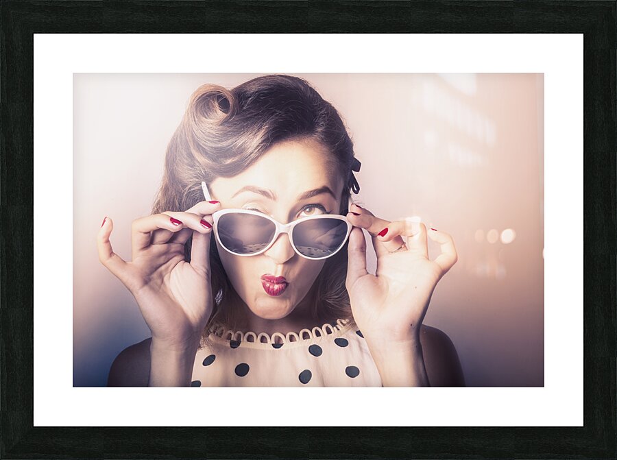 Fun comical retro fashion portrait. Pin-up pout Picture Frame print