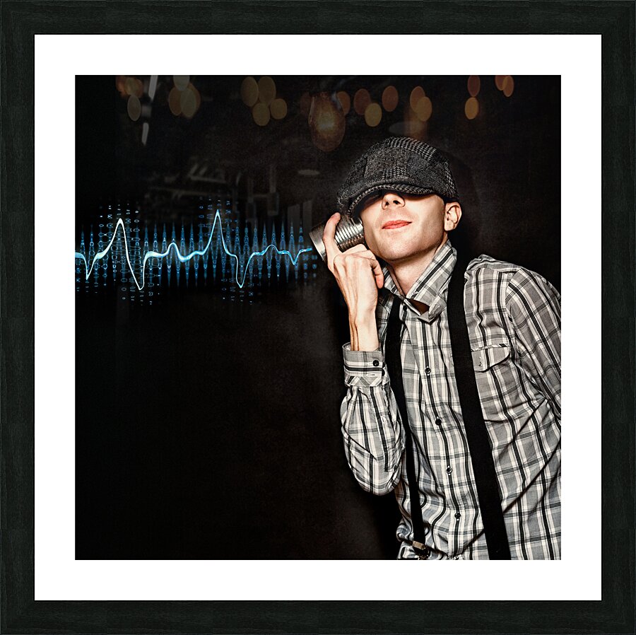 Cute Little Vintage Boy Playing With Tin Can Phone Picture Frame print