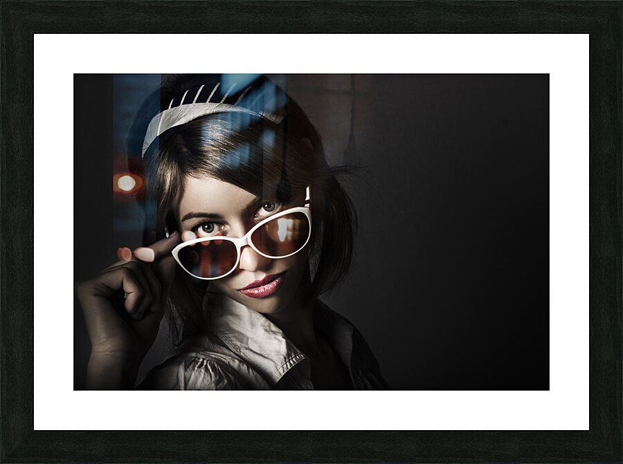 Face of dark retro fashion. Female pin-up beauty Picture Frame print