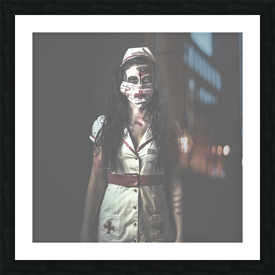 Nightmare nurse standing dead in haunted hospital Picture Frame print