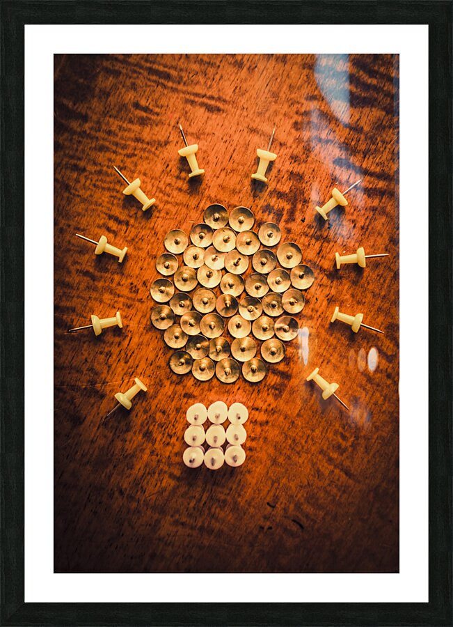 Pushpins arranged in light bulb icon Picture Frame print