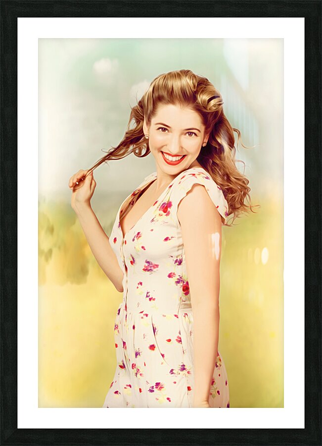 Vintage pinup woman with pretty make-up and hair Picture Frame print