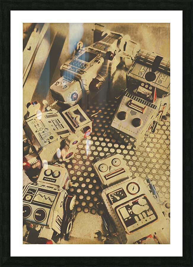 Vintage robot charging zone Picture Frame print