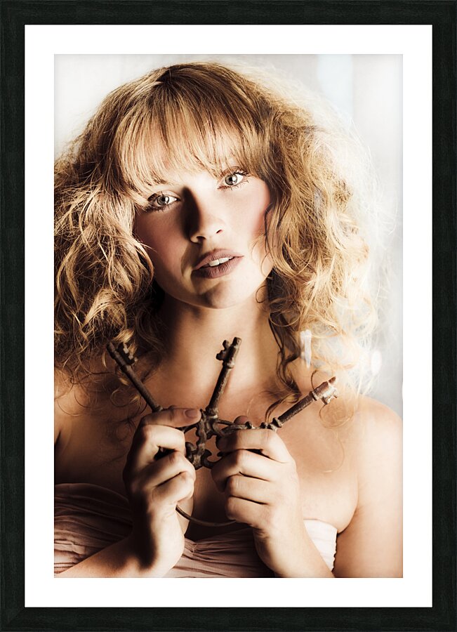 Dreamy vintage beauty holding skeleton keys Picture Frame print