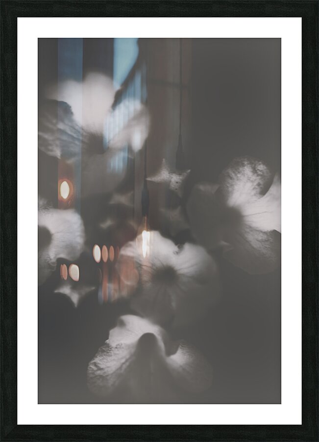 Ornate colourless weathered wild flowers Picture Frame print