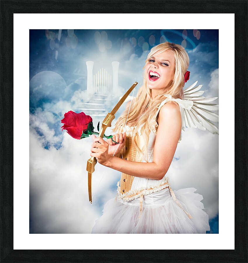 Heavenly angel of love with flower arrow Picture Frame print