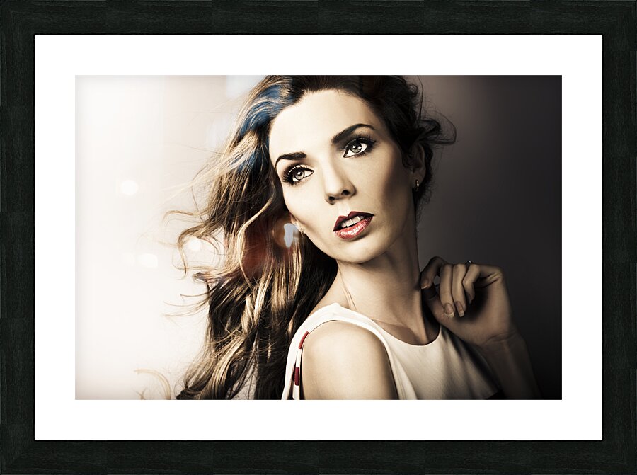 Amazing Brunette Woman. Beautiful Long Wavy Hair Picture Frame print