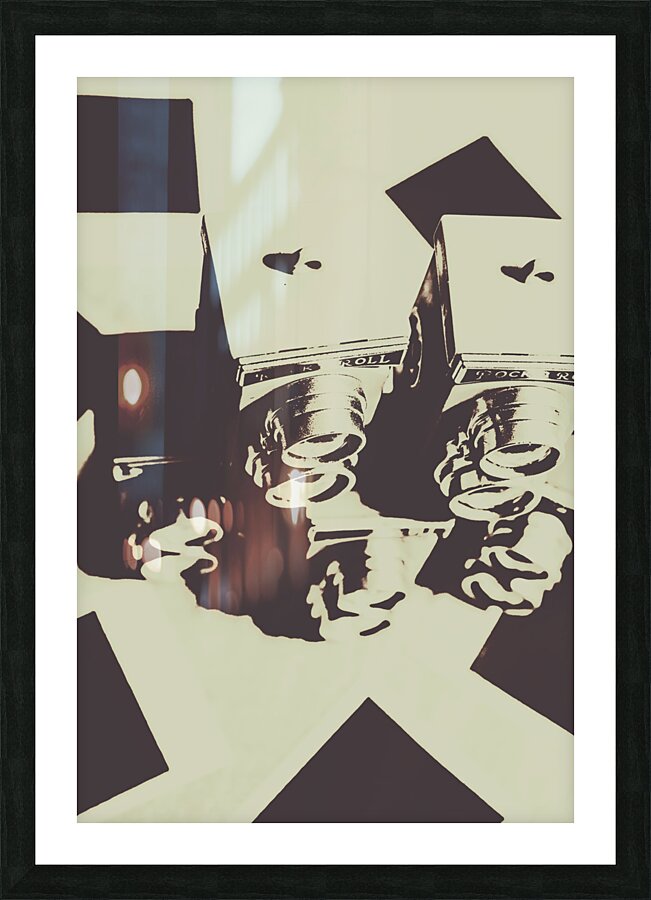 Monochromatic antique cameras and photos Picture Frame print