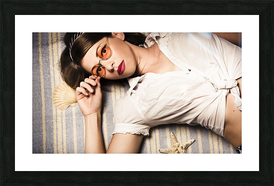 Eyewear fashion model. Pin up woman in sun shades Picture Frame print